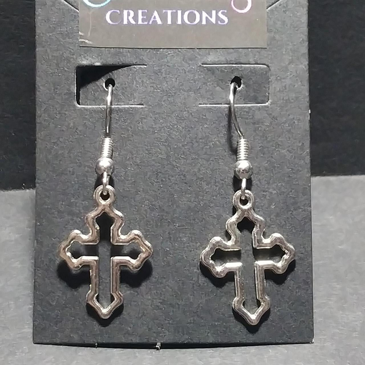 Silver Cross Outline Charm Earrings