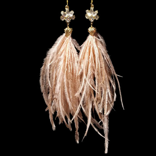 Pink Feather & Crystal Dangle Earrings