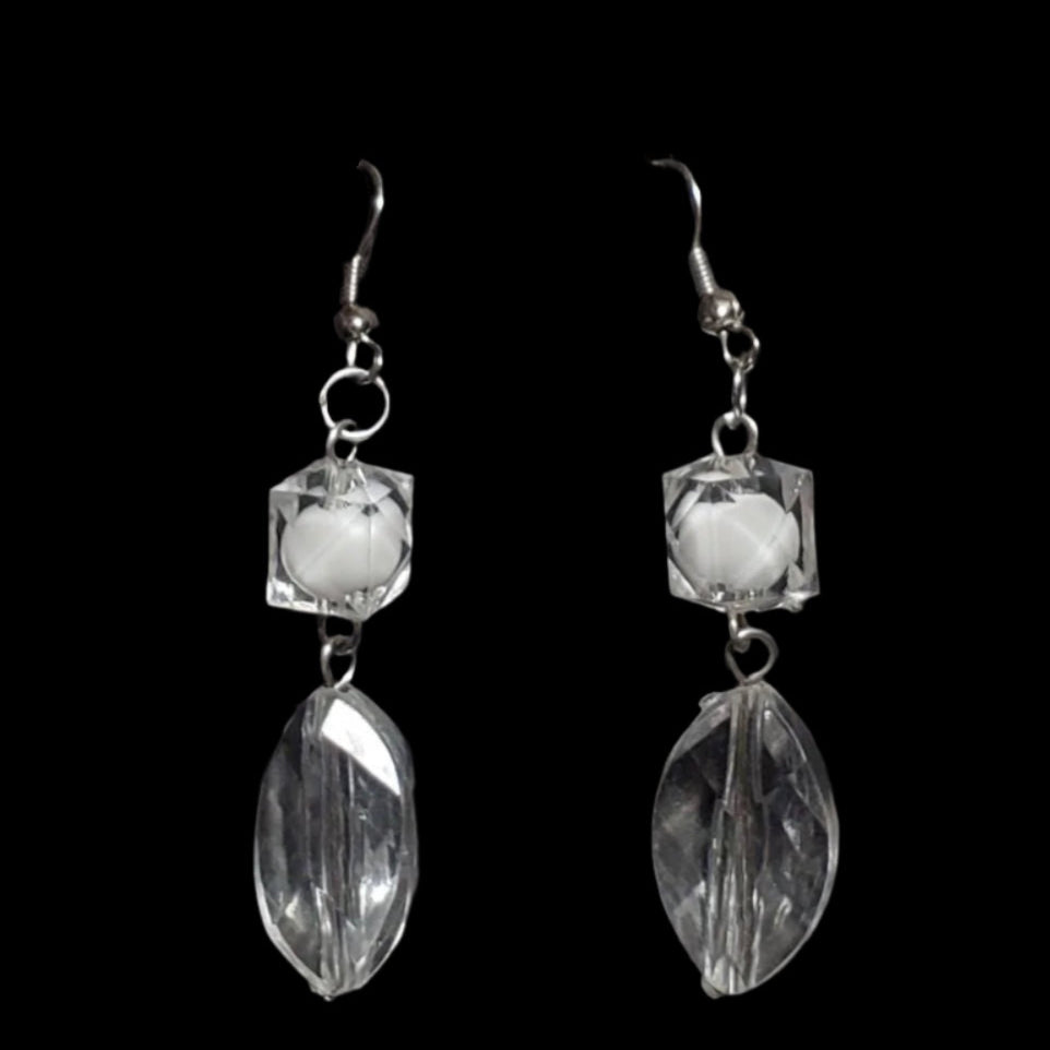 White and Clear Dangle Beaded Earrings
