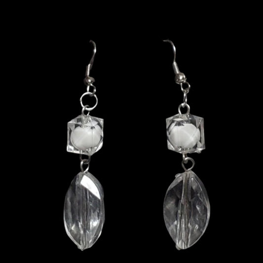 White and Clear Dangle Beaded Earrings