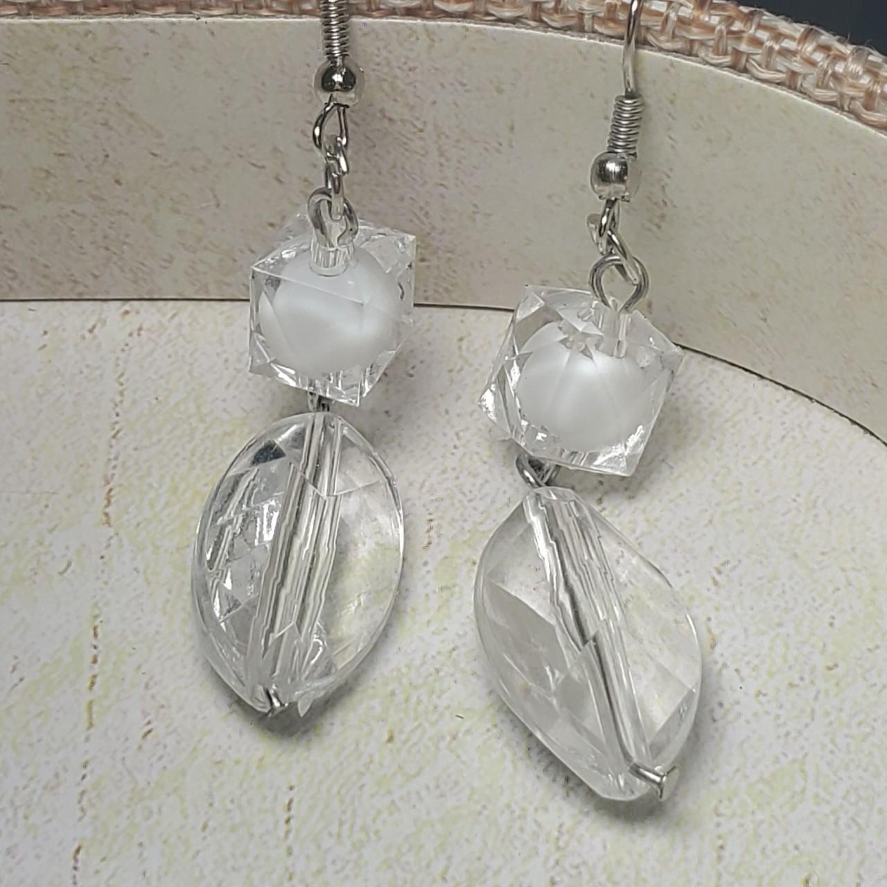 White and Clear Dangle Beaded Earrings