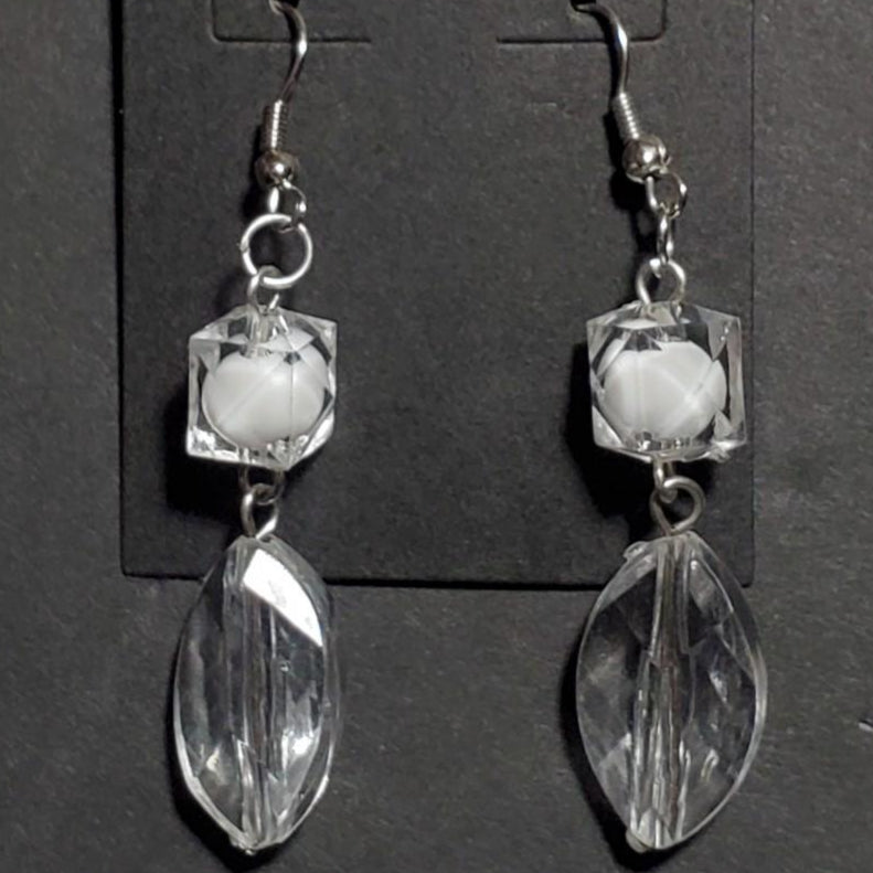 White and Clear Dangle Beaded Earrings