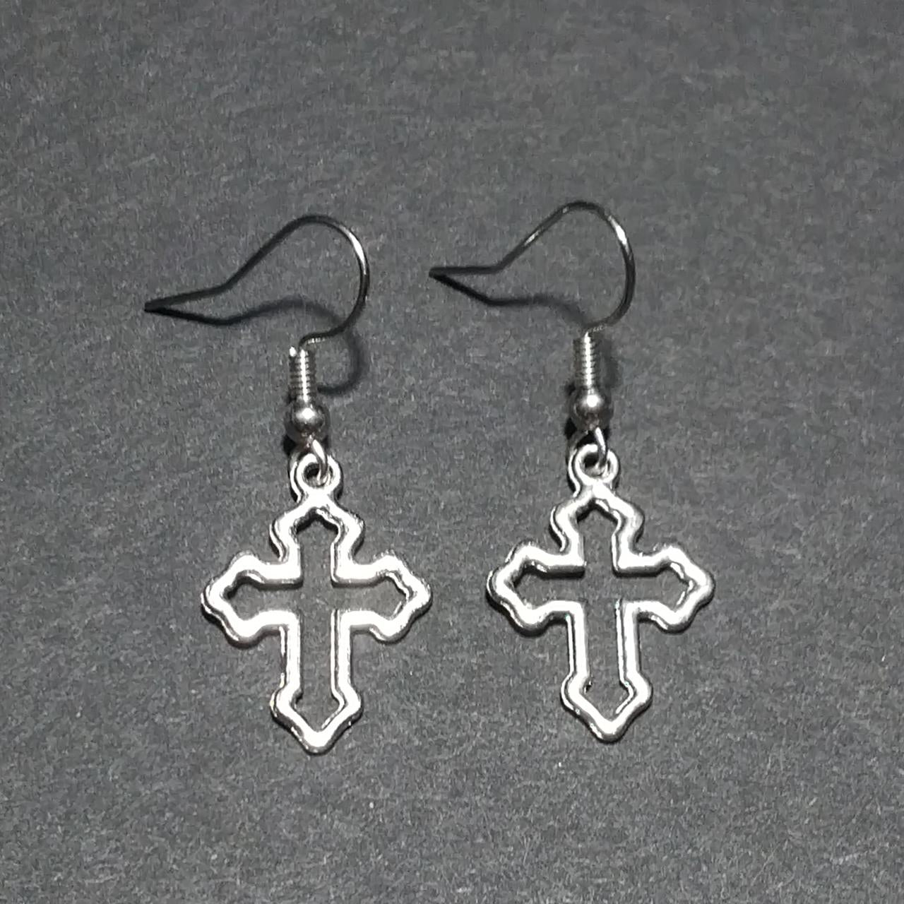 Silver Cross Outline Charm Earrings