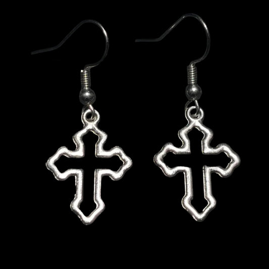 Silver Cross Outline Charm Earrings