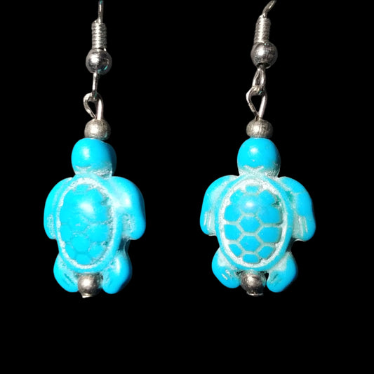 Blue Stone Turtle Beaded Earrings