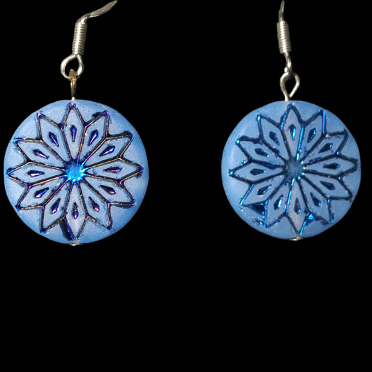 Blue Flower Circular Drop Beaded Earrings