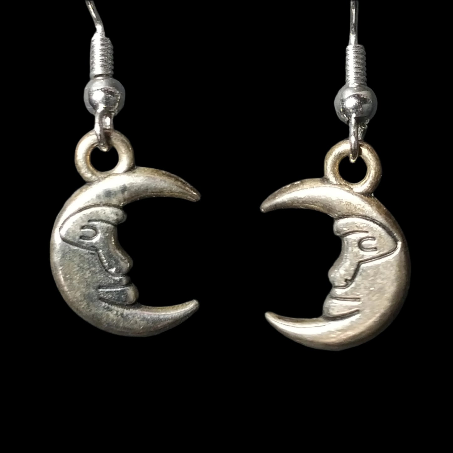 Silver Crescent Moon Charm Earrings