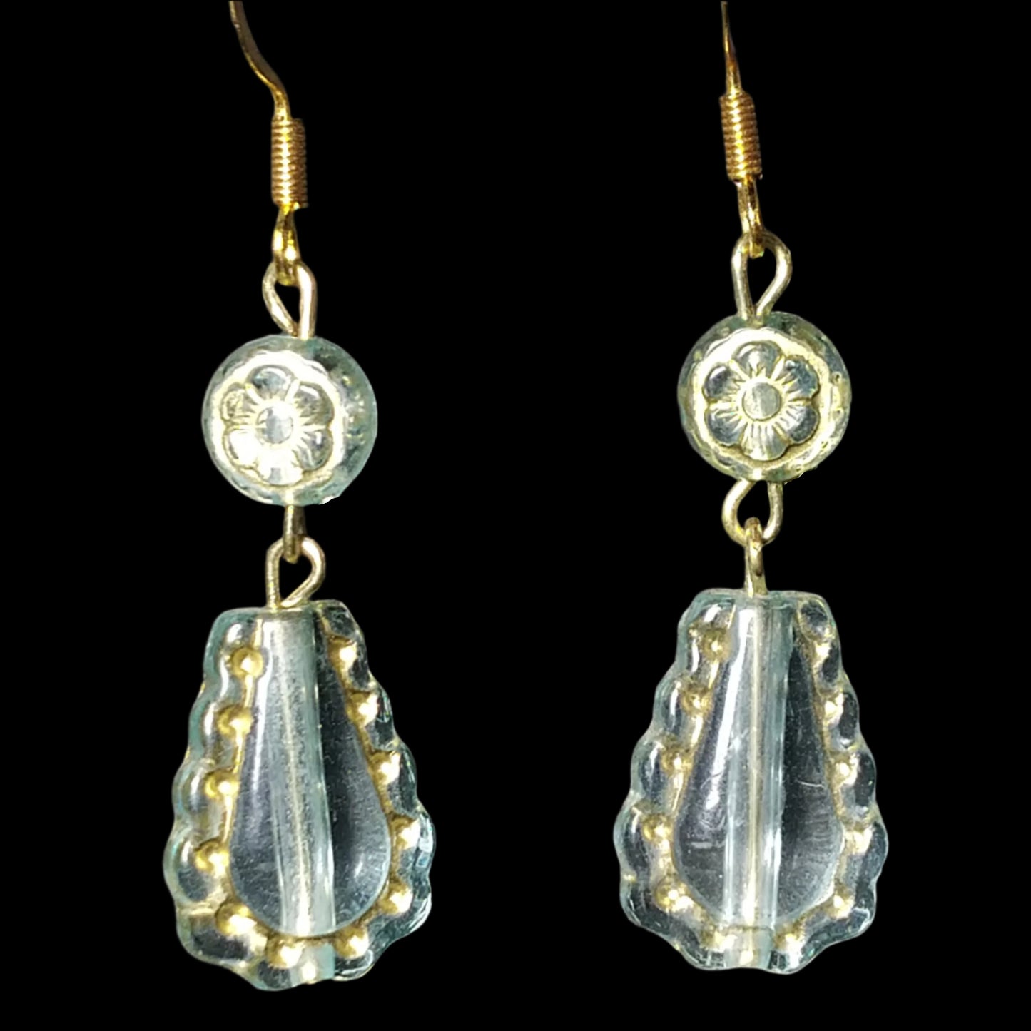 Blue Dangle Beaded Earrings & Gold Detailing