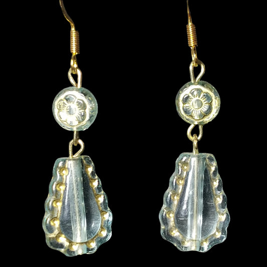 Blue Dangle Beaded Earrings & Gold Detailing