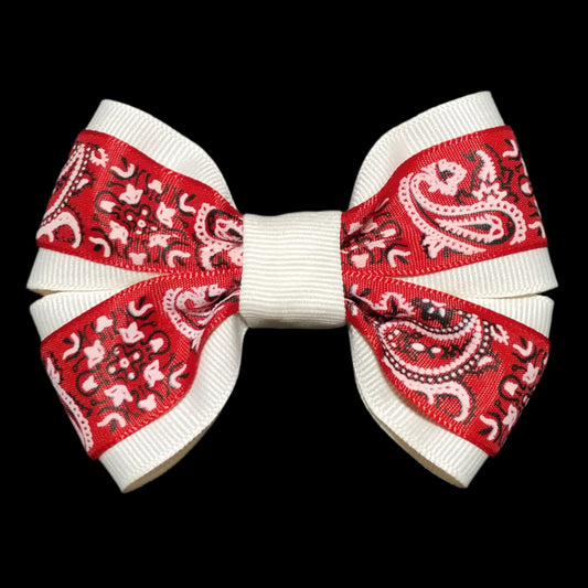 Paisley on White Double Layer Bow