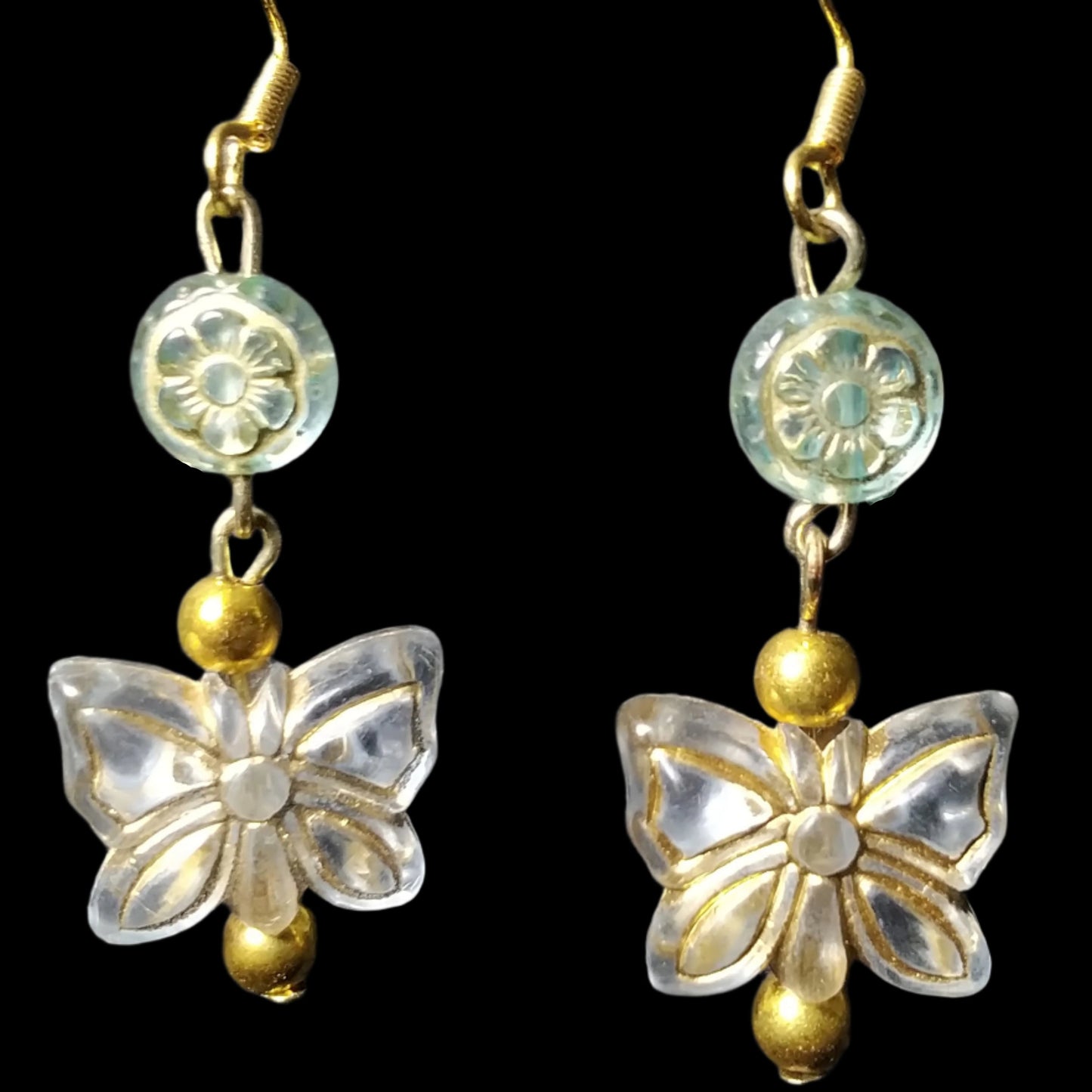 Blue Dangle Flower & Butterfly Earrings
