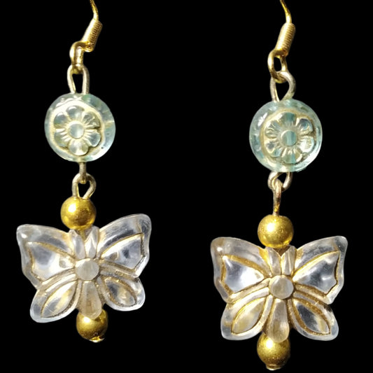 Blue Dangle Flower & Butterfly Earrings