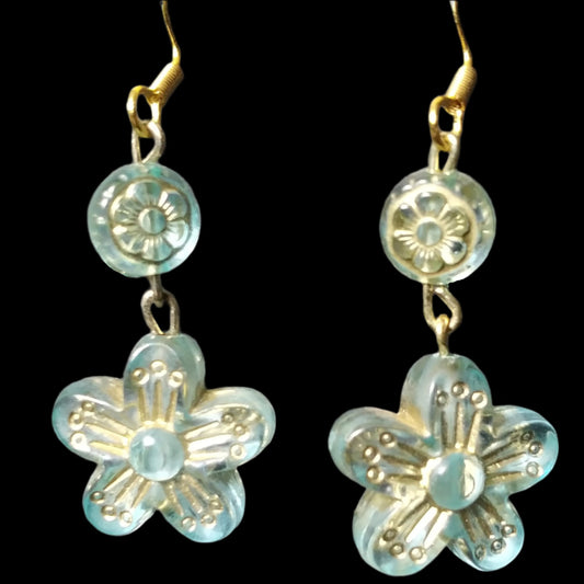 Blue Flower Dangle Beaded Earrings