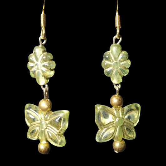 Green & Gold Butterfly Dangle Beaded Earrings